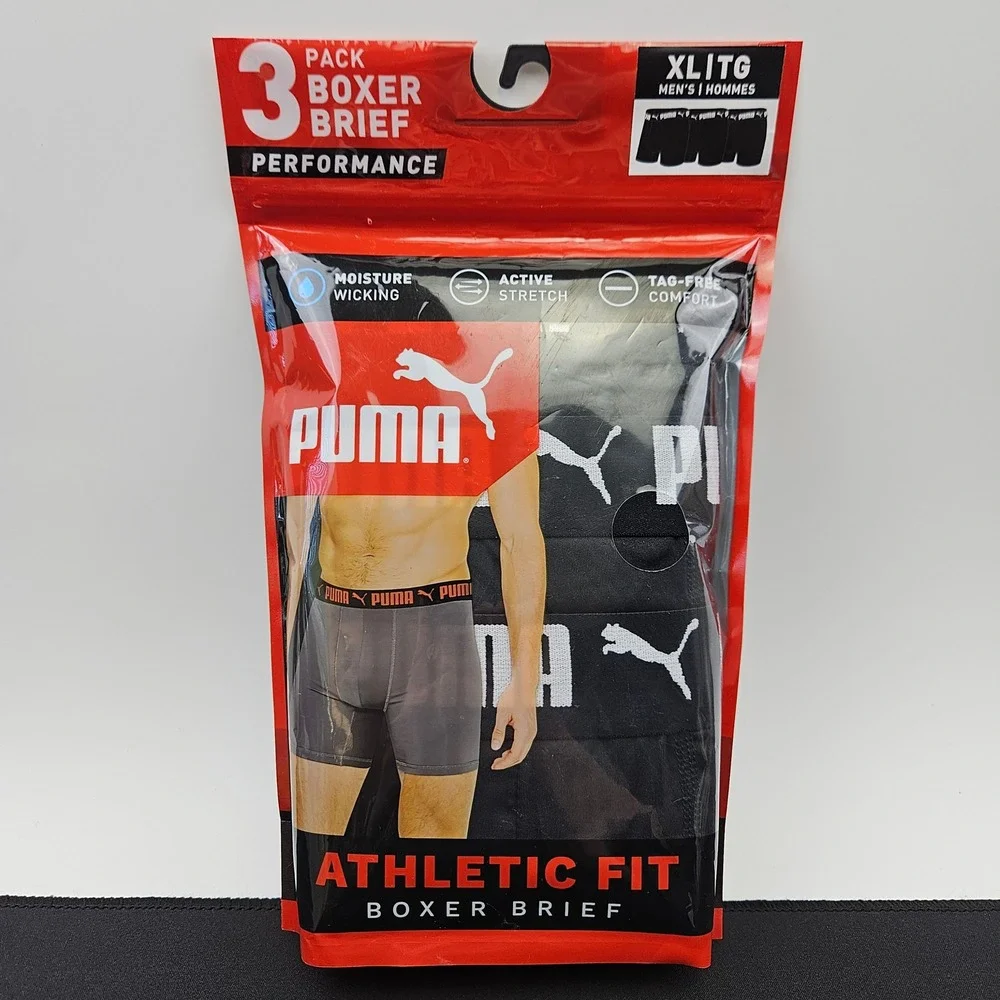 Puma Men 3 Pack Performance Athletic Fit Boxer Briefs XL Black White 859429 01
